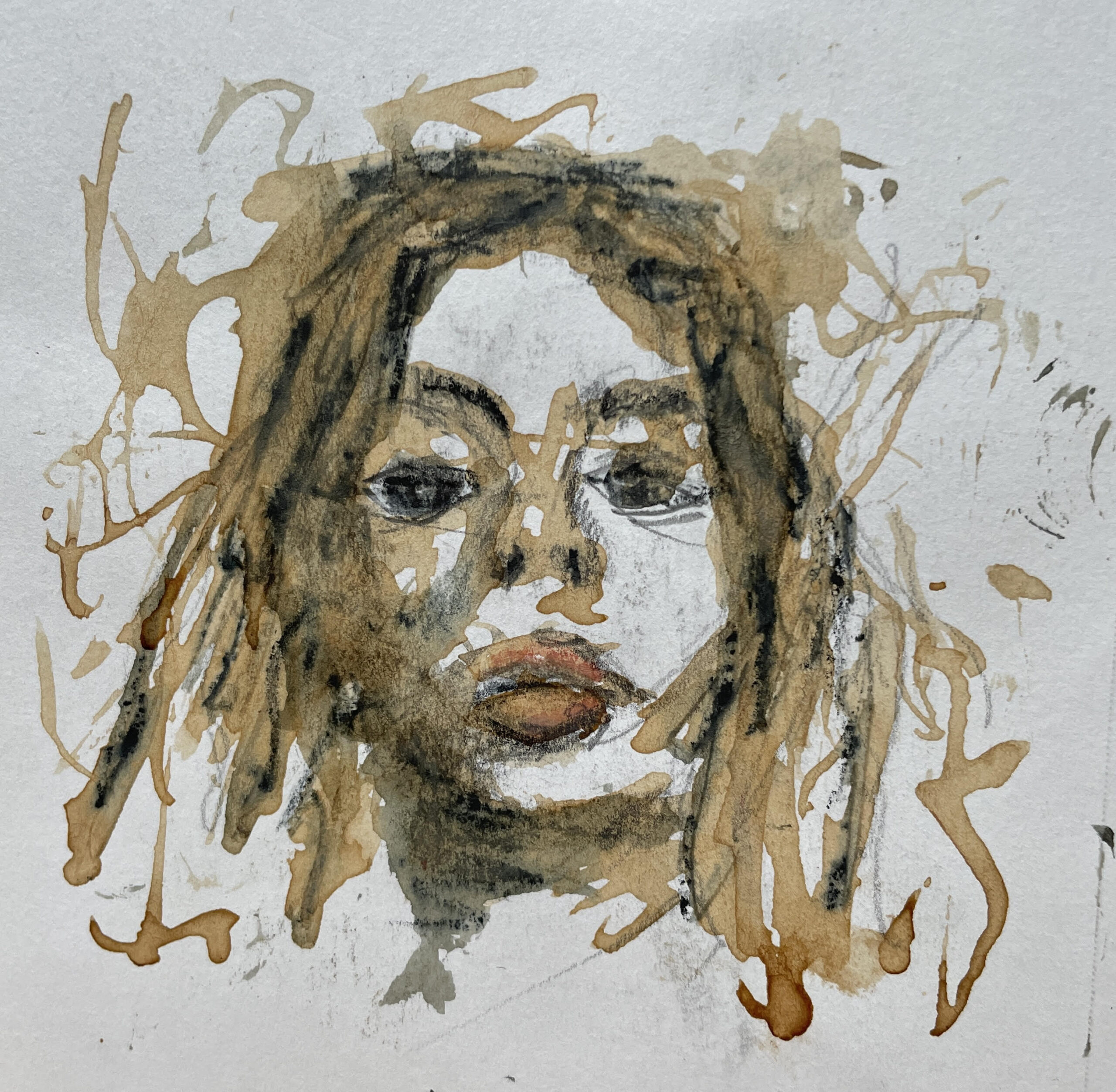 3 minute sketch of girl using coffee